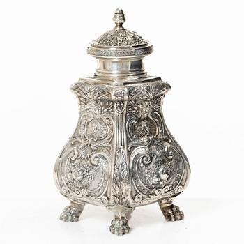 A Rococo style silver tea caddy, Swedish import mark, 20th century.