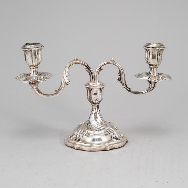 A rococo style silver candelabra, marked CG Hallberg, Stockholm 1928.
