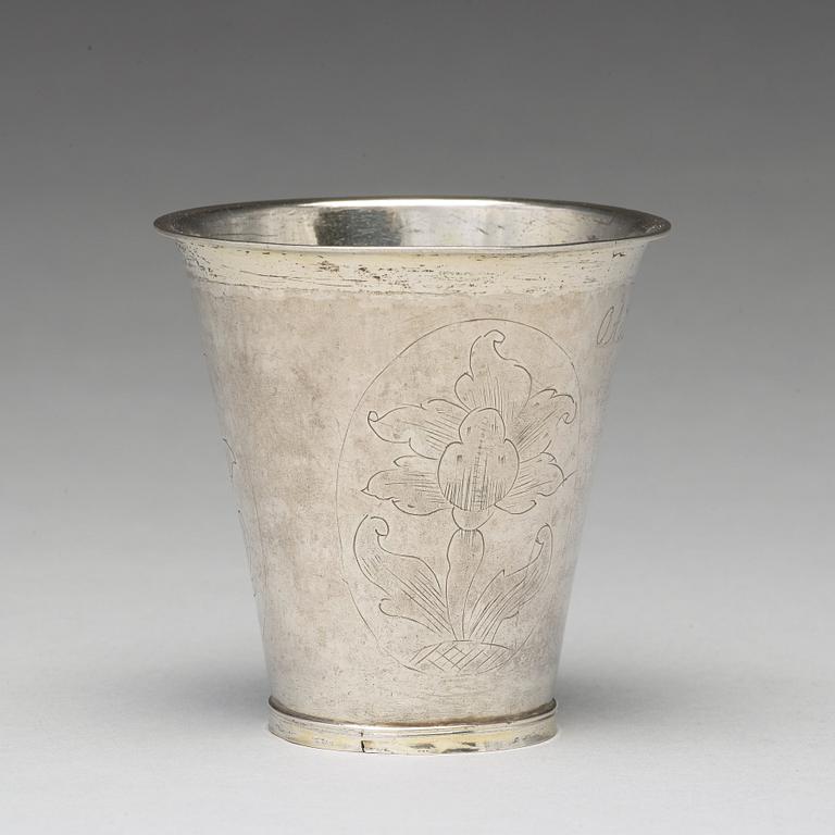 A Swedish 18th century silver beaker, mark of Casimir Friedrich Meidt, Karlskrona 1729.