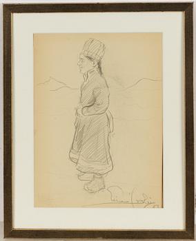 Einar Jolin, Stående samekvinna, Elegant dam i profil a tergo.