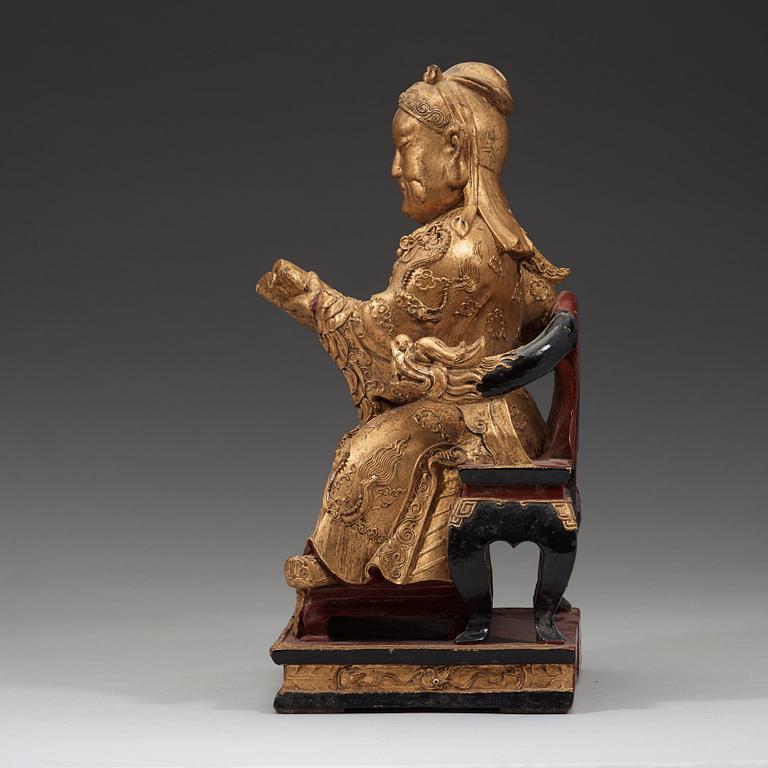 A wood, gilt and lacquered figure of Zhenwu, Qing dynasty, presumably Qianlong (1736-1795).