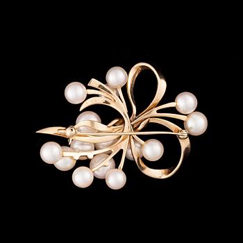 BROSCH, 14K guld, pärlor. Vikt ca 14,2 g.