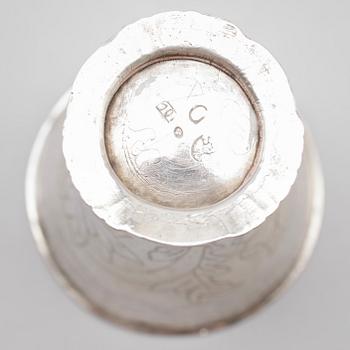 BÄGARE, silver, Johan Leffler, Falun 1762. Vikt ca 44 gram.