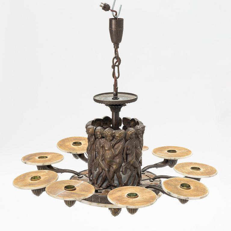 An Art Nouveau Bronze Ceiling Light, early 20th century.