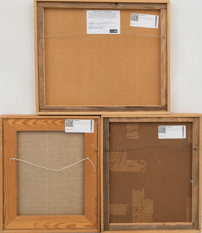 Magnus Wijkström, oils on canvas and fabric, 3 pieces, two signed.