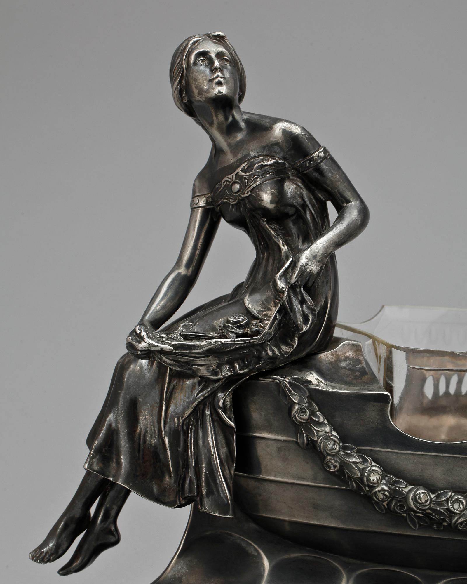 JARDINJÄR, nysilver samt glas, art deco, 1920-tal.