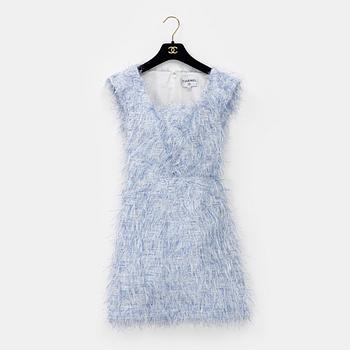 Chanel, dress, a white and blue metallic dress, size 34.