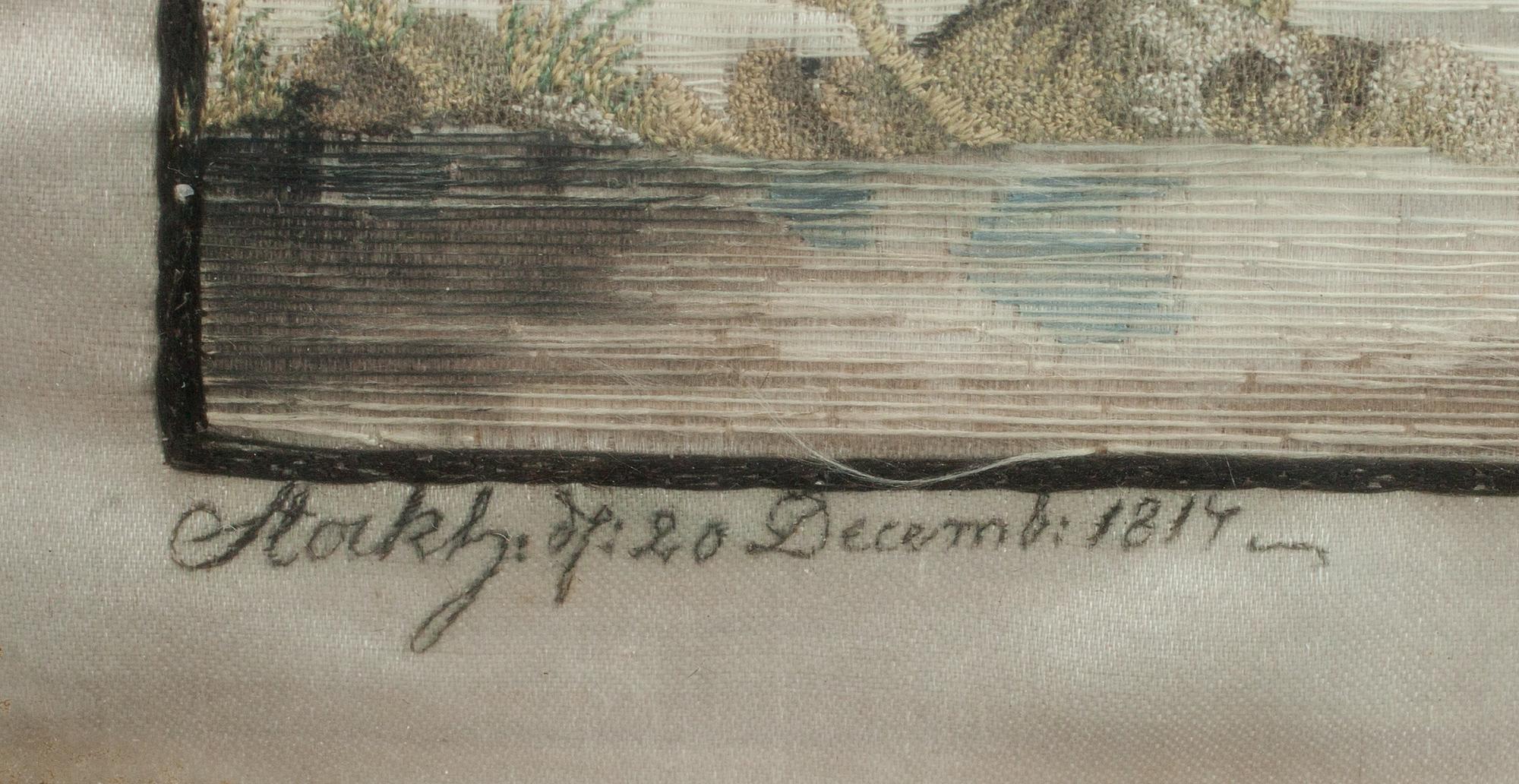 SIDENBRODERI, märkt ES, daterad Stockholm 20 december 1817.