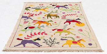 A hand-embroidered Kelim carpet, c. 208 x 150 cm.