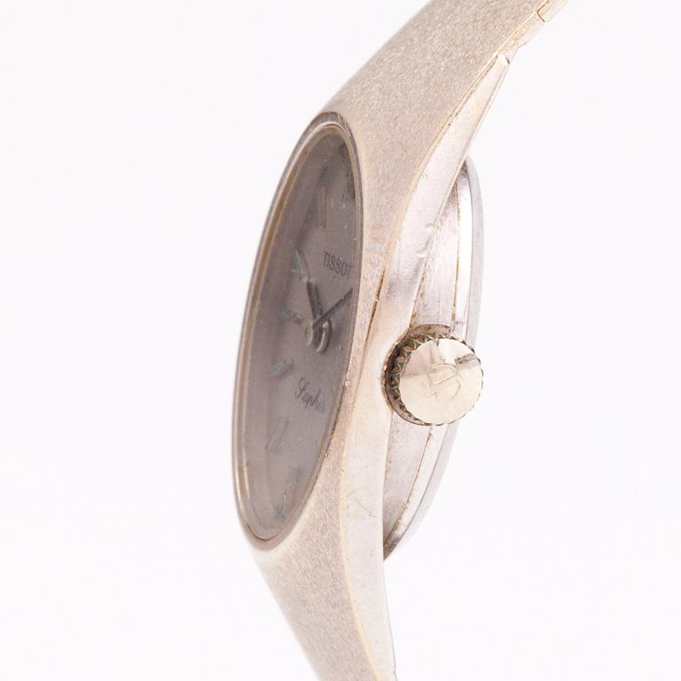 TISSOT SAPHIR 14K white gold, wrist watch. width 16.6 mm.