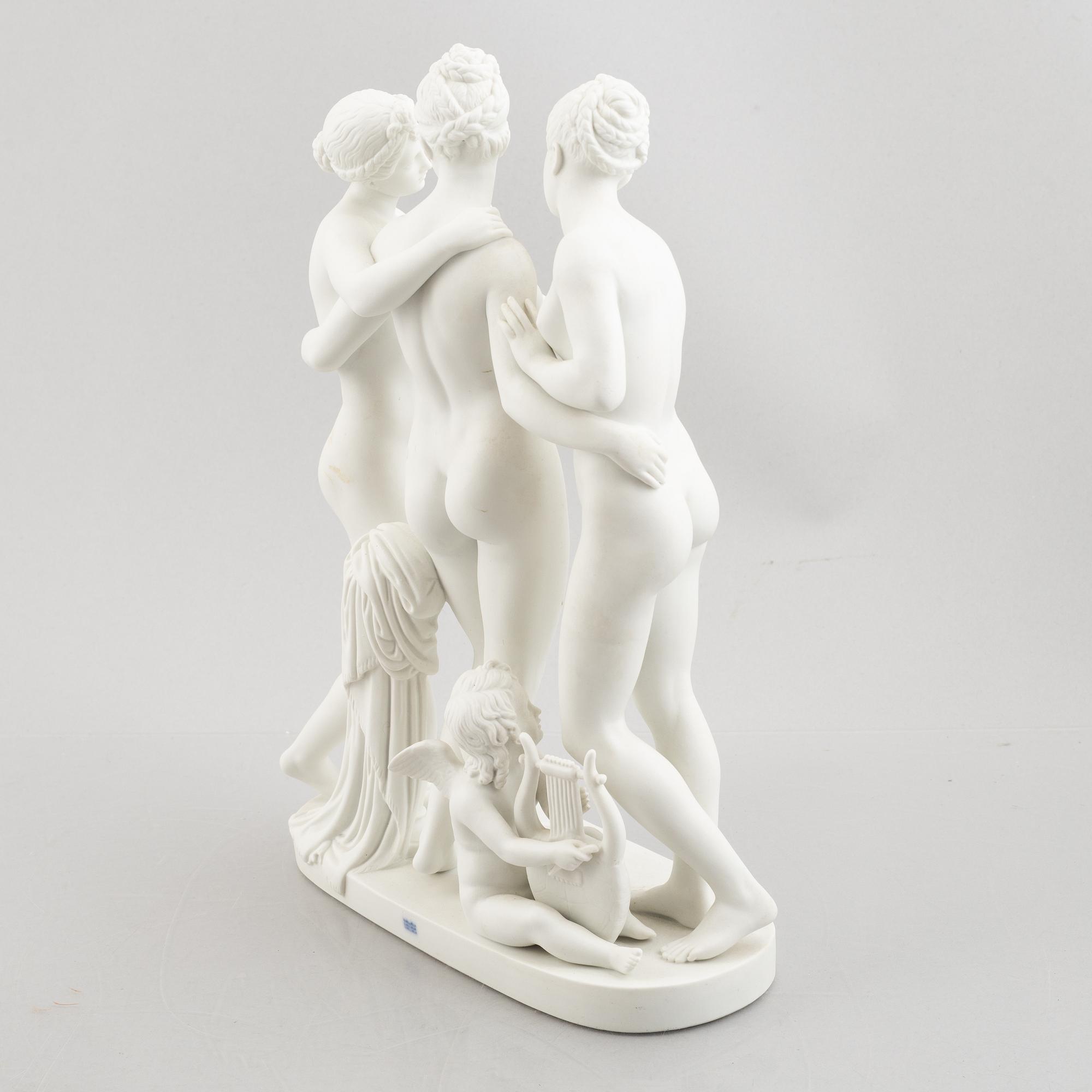 Bertel Thorvaldsen, after. Figure group, parian, "The Three Graces", Royal Copenhagen, Denmark.