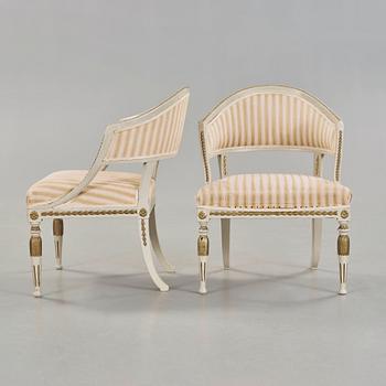 A pair of late Gustavian circa 1800 armchairs.