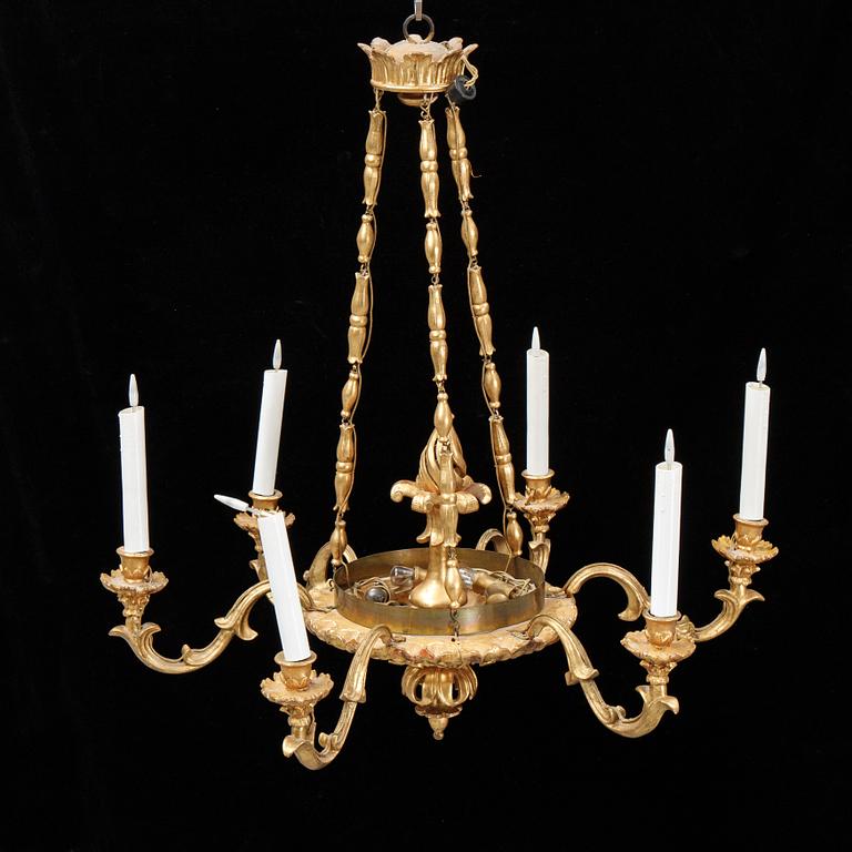 A gilt and bronzed hanging lamp, 19th Century.