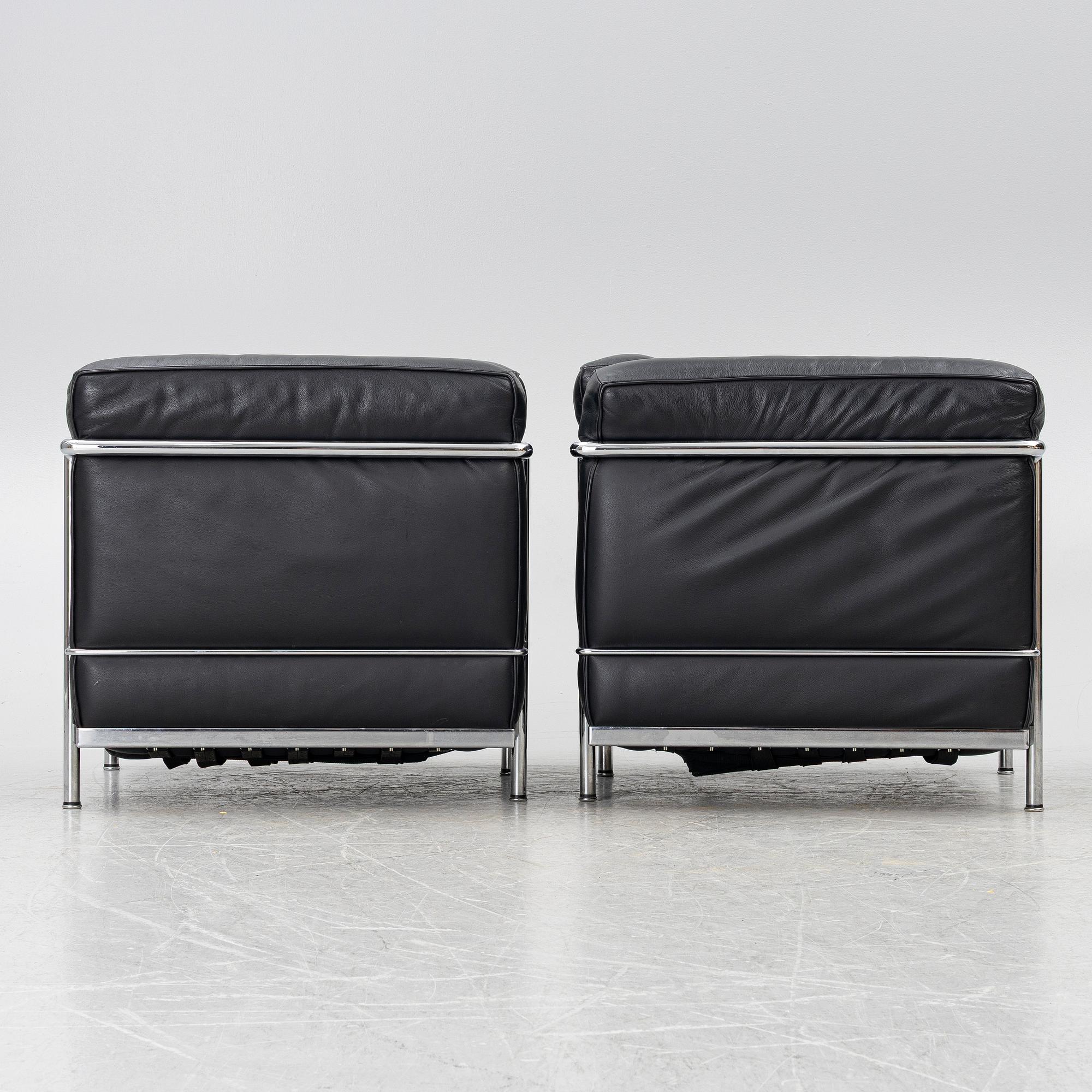 Le Corbusier (Charles-Édouard Jeanneret), Pierre Jeanneret, Charlotte Perriand & Le Corbusier, a pair of 'LC2' armchairs, Cassina.