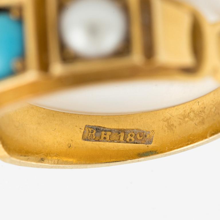 Ring, 18K guld med turkos och pärlor.