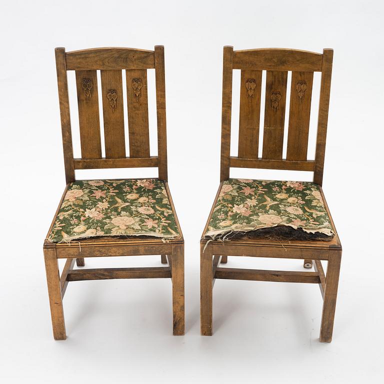 Carl Westman, probably, a pair of stained beech Art Nouveau chairs, Sweden ca 1900.