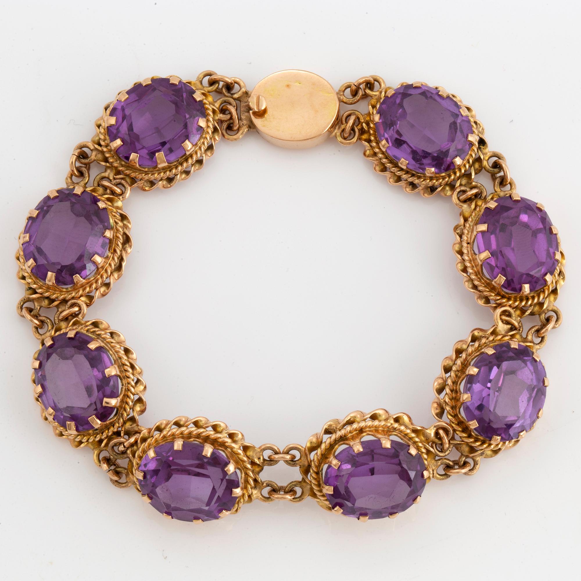 Synthetic colour change sapphire bracelet.