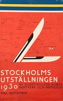 SIGURD LEWERENTZ, affischer, 2 st, Stockholmsutställnigen 1930, nytryck 1976.