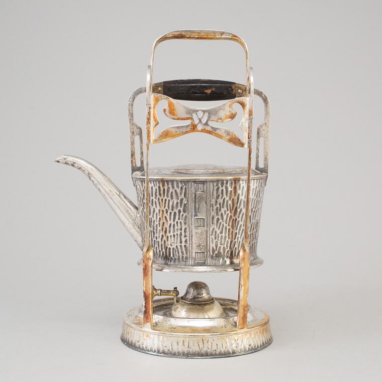 GEBRÜDER BING, a silver plate teapot and heater, Nürnberg, Germany, early 20th Century.