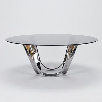 Roger Sprunger, a 1970s glass top coffee table by Roger Sprunger for Dunbar USA.