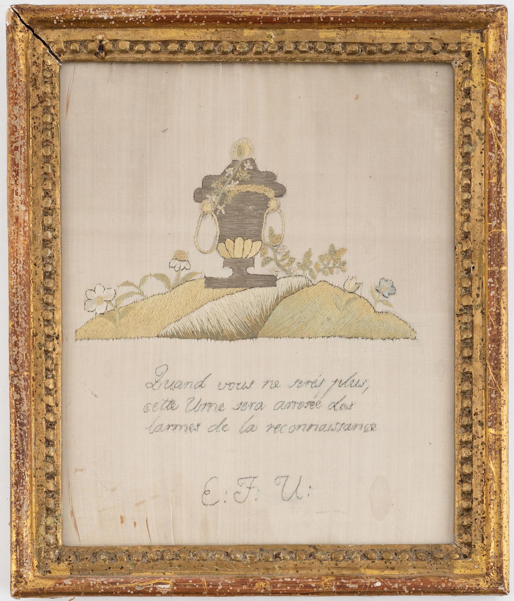 Broderi, 1700/1800-tal i gustaviansk ram.