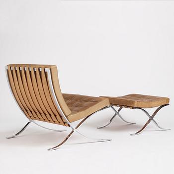 Ludwig Mies van der Rohe, a "Barcelona" easy chair and ottoman, Knoll, 1970s.