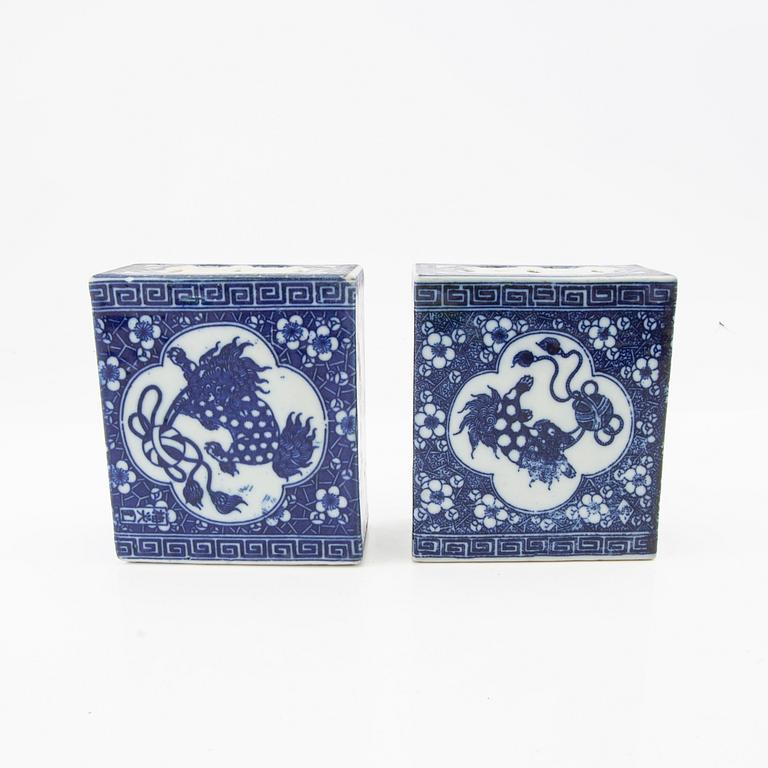 A set of four blue and white pillows, China, 20th century.