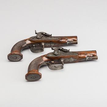 A PAIR OF BELGIAN CAPLOCK PISTOLS, later part of 19th century.