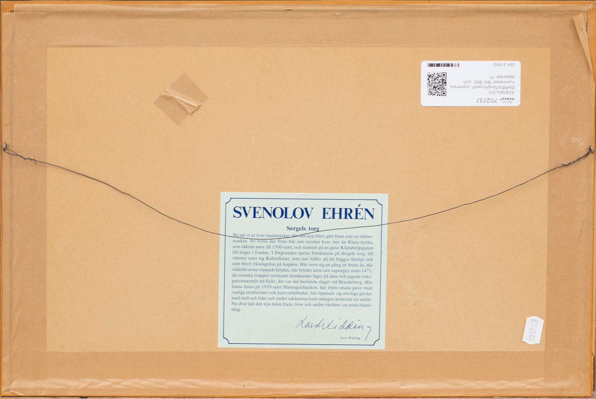 SVENOLOV EHRÉN,färglitografi, signerad, numrerad 184/360  och daterad- 71.