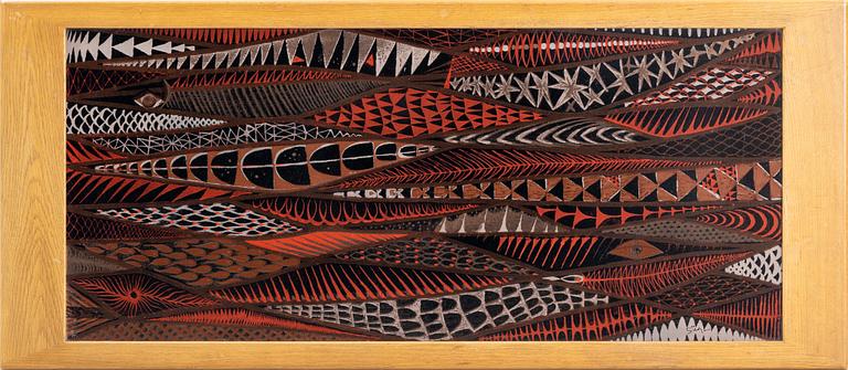 Stig Lindberg & David Rosén, an oak and enamel coffee table from Nordiska Kompaniet and Gustavsberg, 1950's.