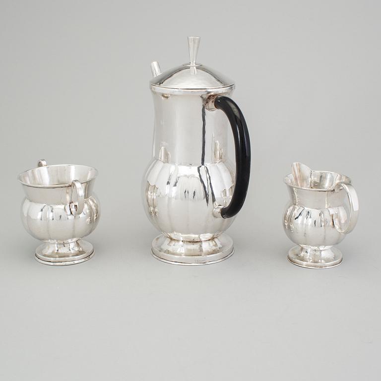 KAFFESERVIS, 3 delar, okänd mästare, Sverige 1916, silver.