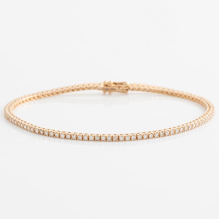 An 18K rose gold tennis bracelet, with brilliant-cut diamonds totalling approx. 1.0 ct.