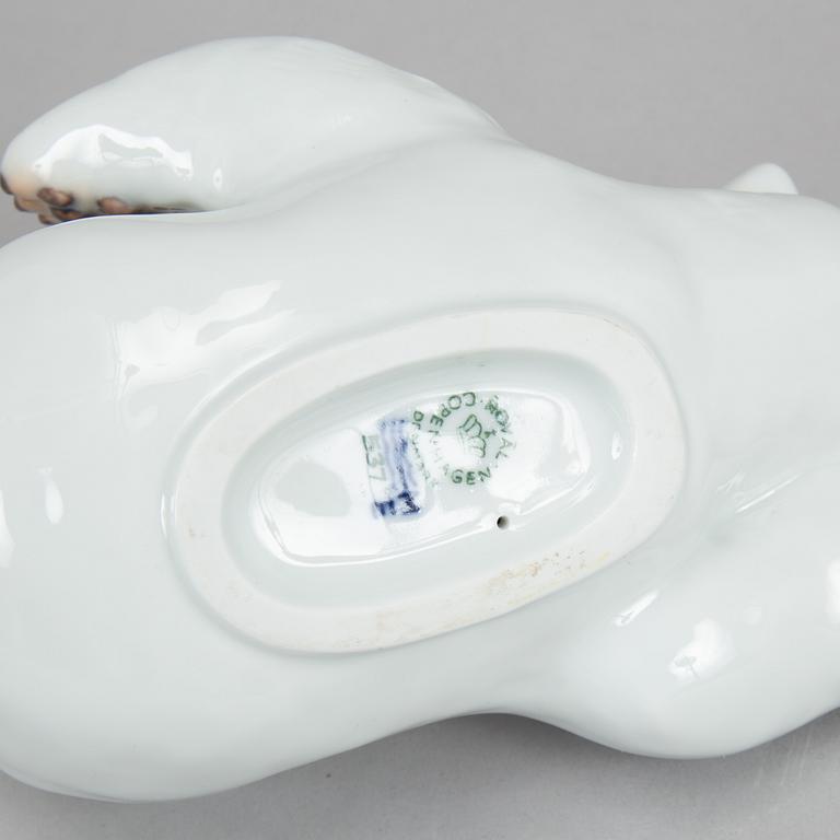 Royal Copenhagen, two porcelain polar bears, 537 and 1629, Denmark, 1985-2004.