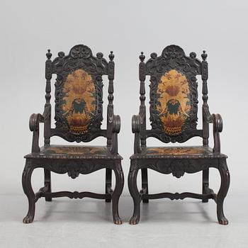 A pair of baroque style armchairs, Filip Pettersson Rytterna 1920´s.