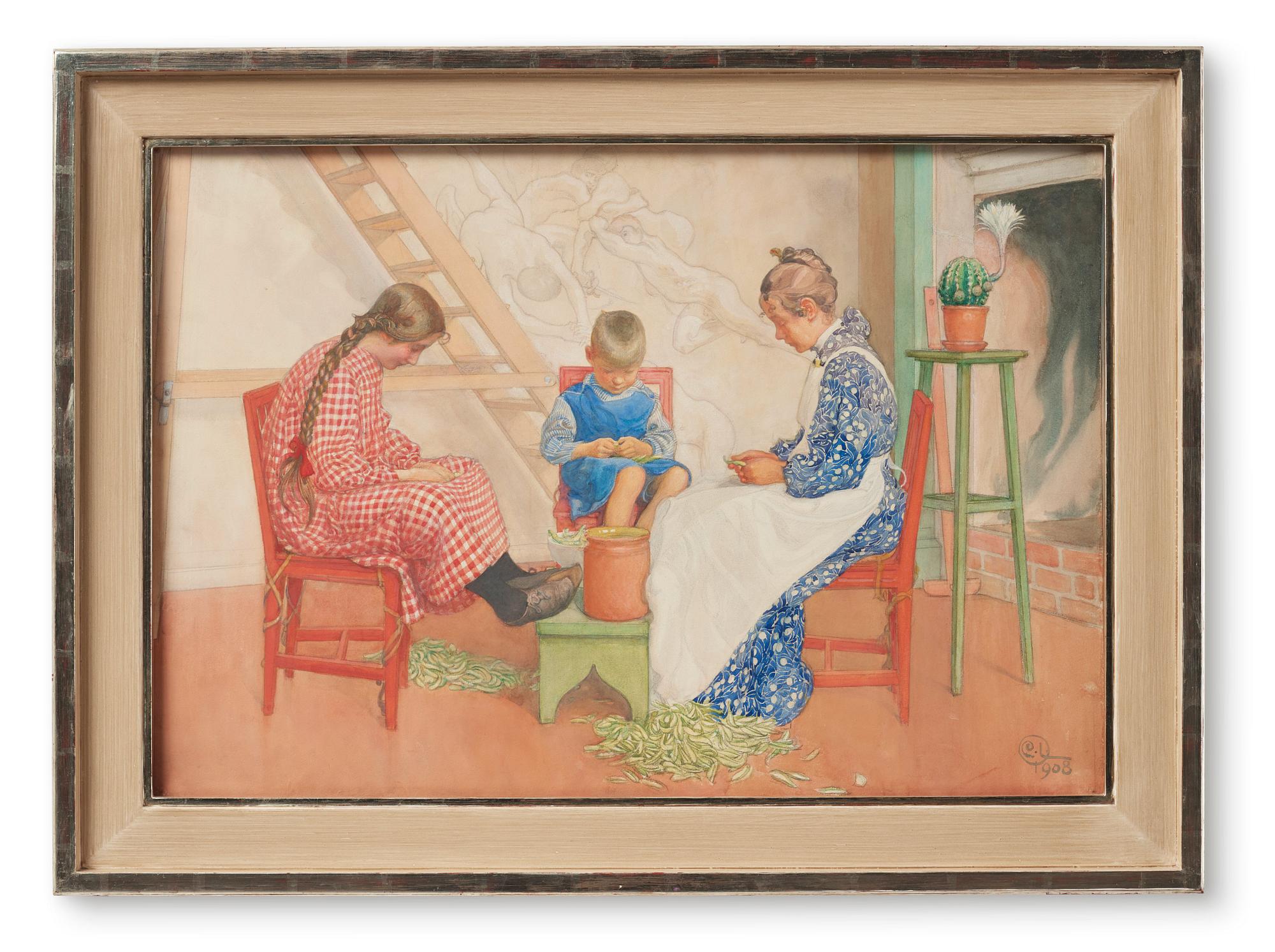 Carl Larsson, "Dom spritar ärter"/ "Ärtspritning".