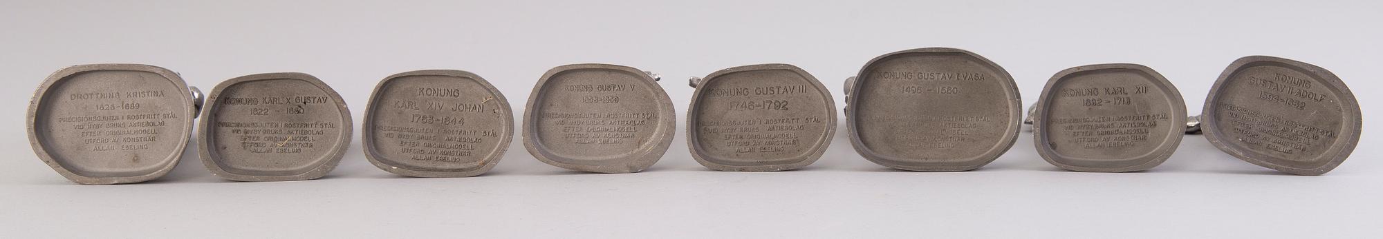 ALLAN EBELING, efter, skulpturer, 8 st, rostfritt stål, signerade i godset, precisionsgjuteriet Nyby bruk.