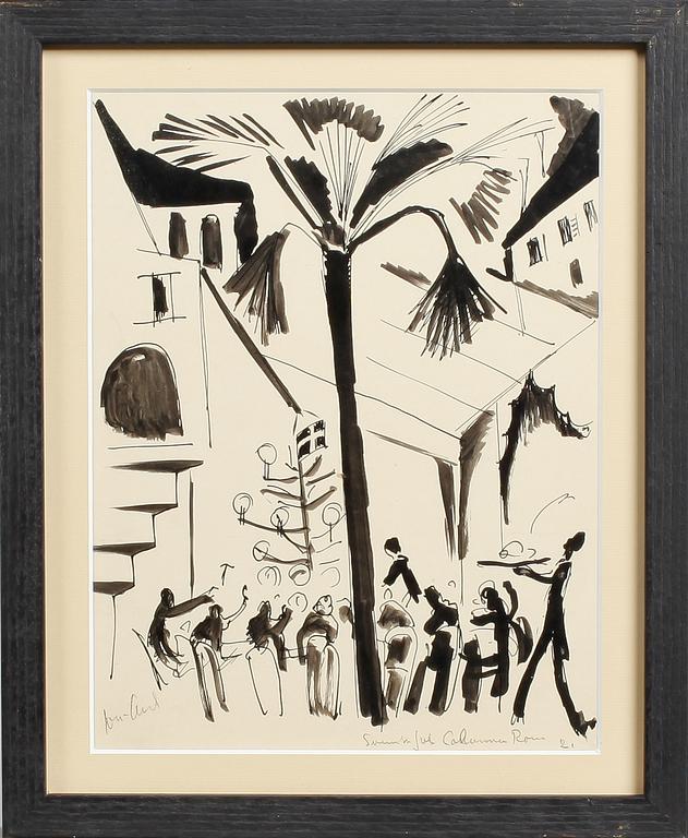 JOHN JON-AND, blandteknik, "Svensk jul Colonna Rom", signerad och daterad 1921.