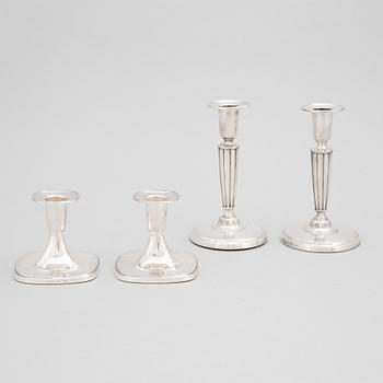 Ljusstakar, 2+2 st, silver, Tore Eldh, Cesons Göteborg 1965, samt CG Hallberg, Stockholm 1961.