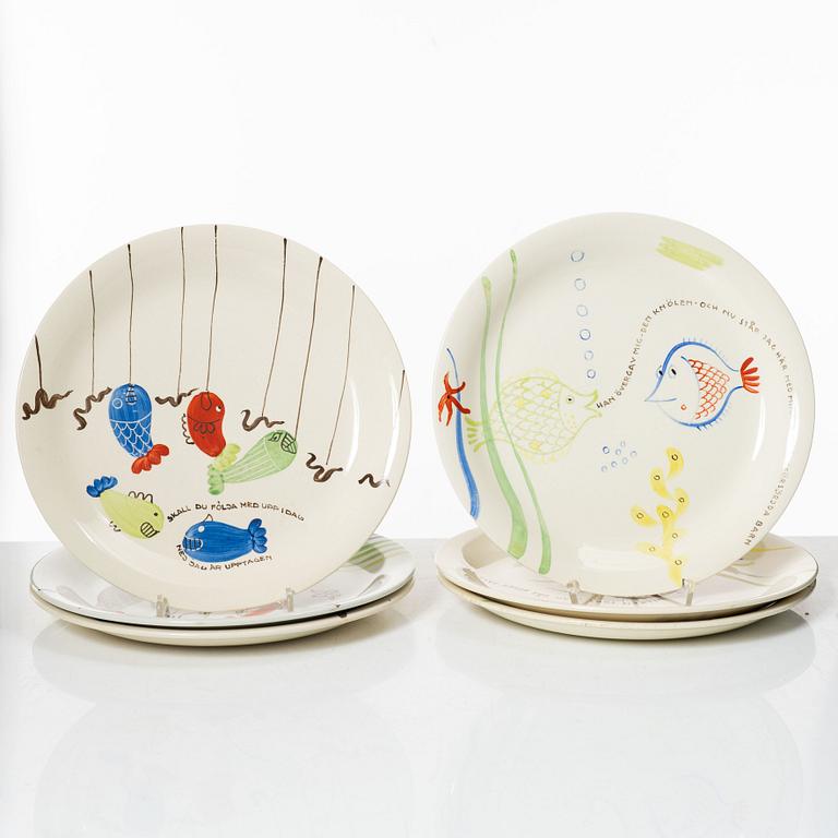 Stig Lindberg, twelve 'Löja' plates, Gustavsberg.