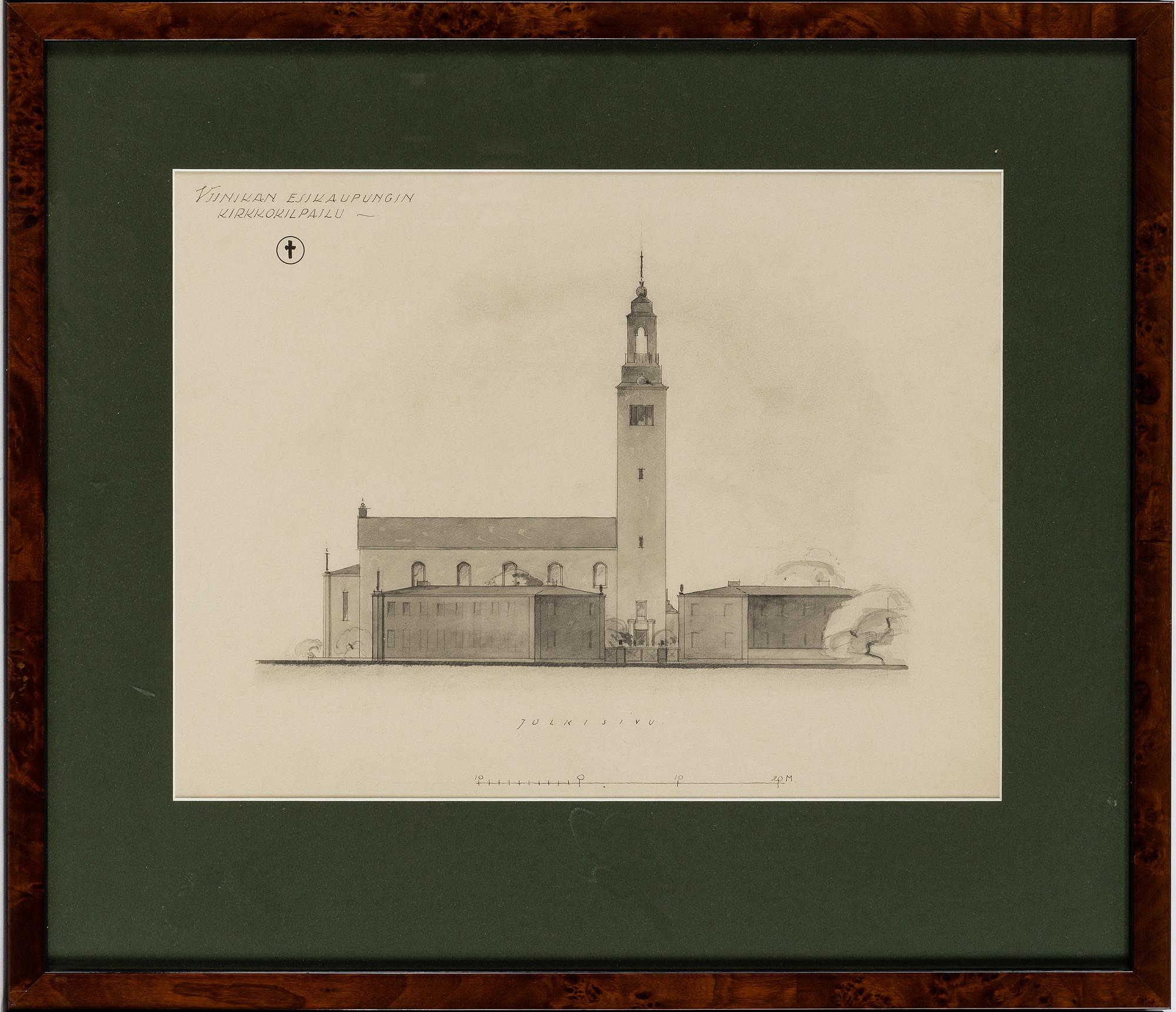 Three architectural drawings, pencil, 20th Century.