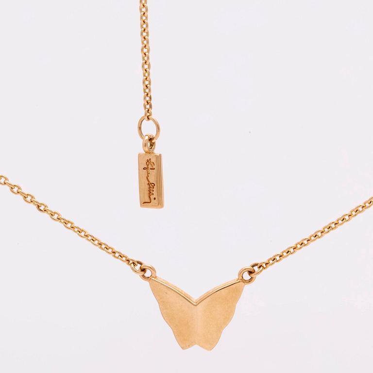 Necklace 18K with brilliant-cut diamonds 0,16 ct inscribed, approx 45 cm, butterfly approx 1 x 1 cm, original case.