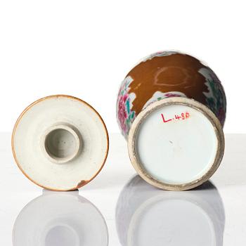 A matched six-piece famille rose garniture, Qing dynasty, Qianlong (1736-95).