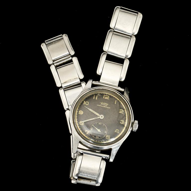 HERRARMBANDSUR, 2 st, Omega samt Tissot, stål, 1900-tal.