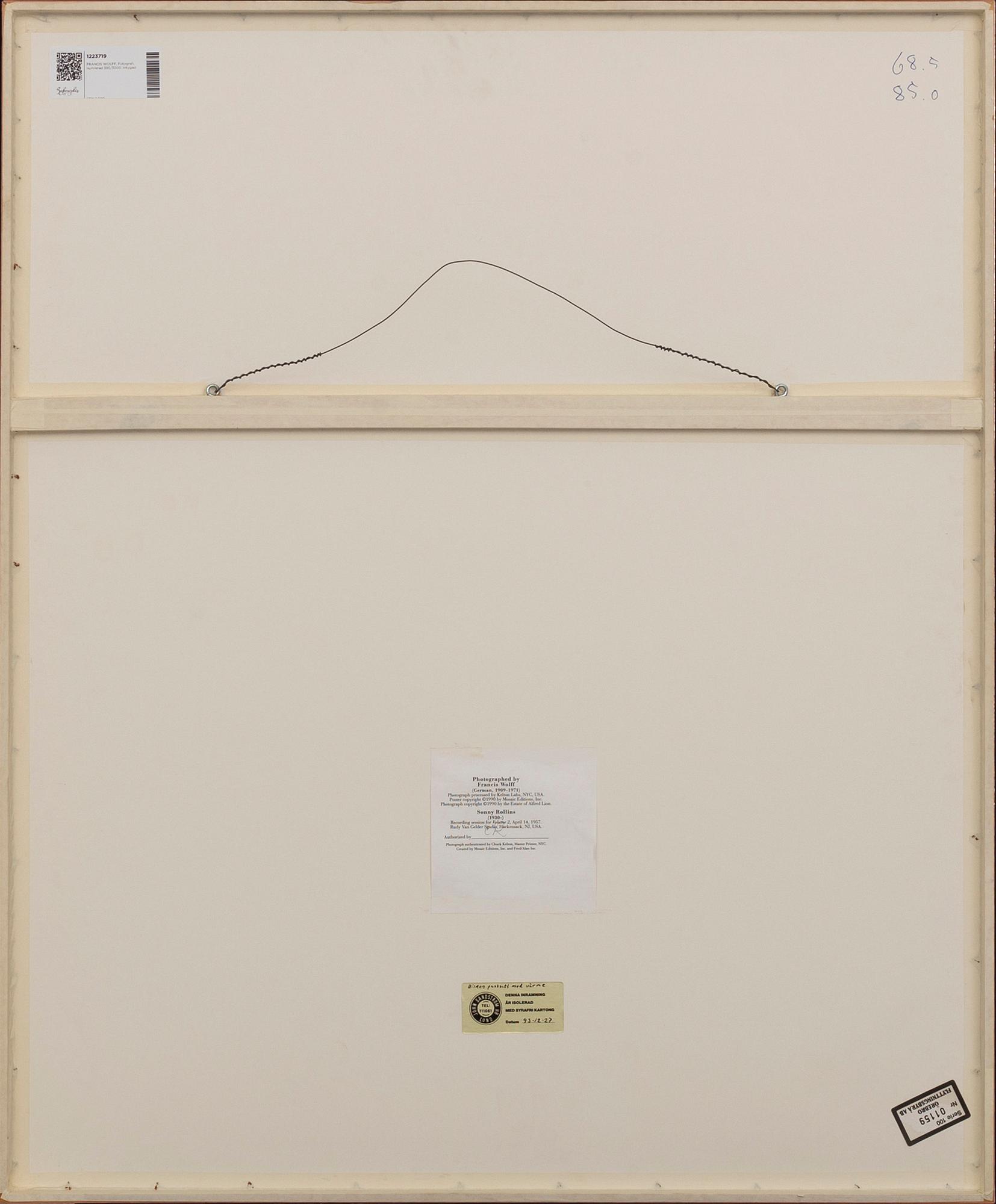 FRANCIS WOLFF, photography, numbered 395/3000. Authorized.