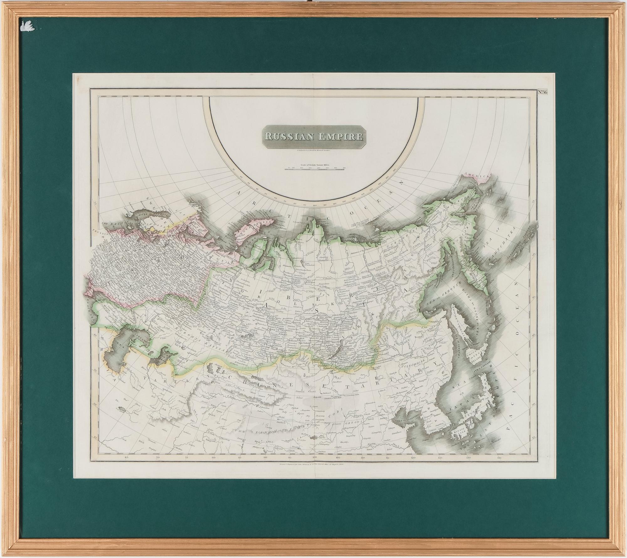 KARTA, Russian Empire, för John Thomson & Co, New General Atlas, 1800-tal.
