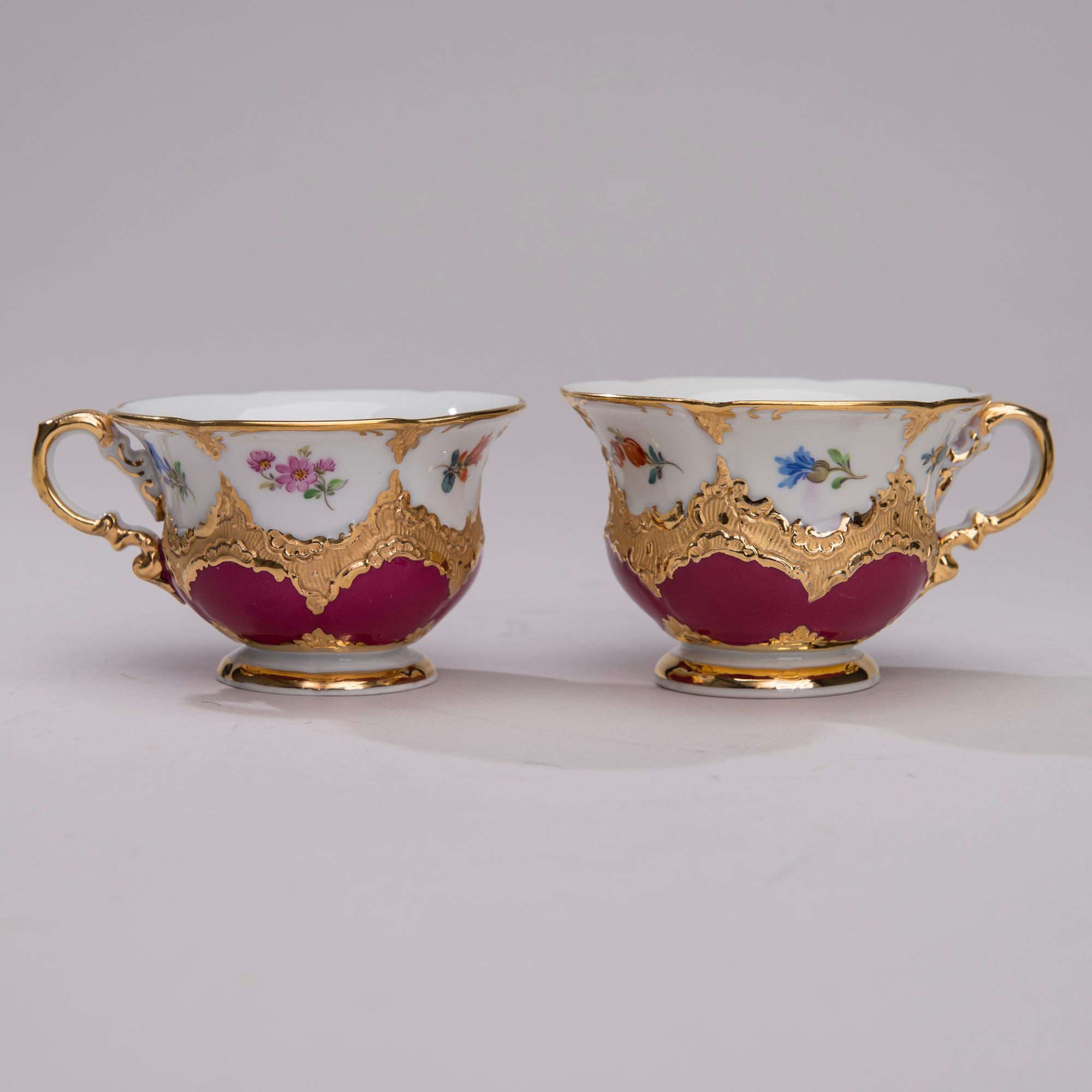 MOCCAKOPPAR, 11 st, med FAT, 9 st, porslin, Meissen 1930-40-tal.