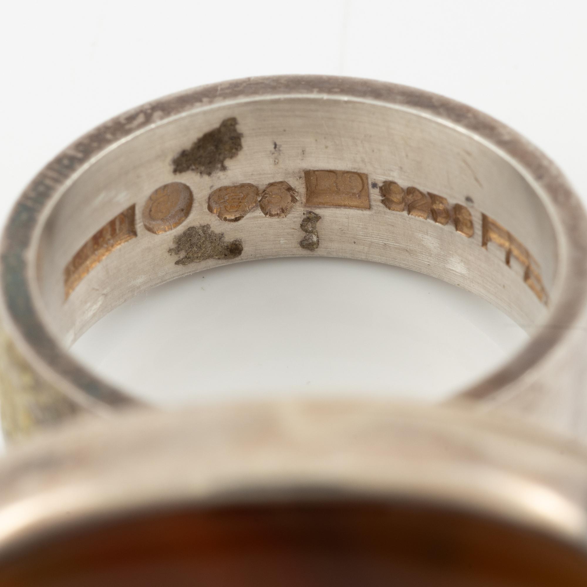 Lars Arby, four rings, sterling silver and agate, Gothenburg 1967, 1968 and 1976.