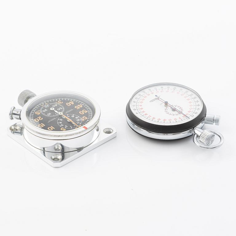 Two rally stopwatches, L. Sundstedt, Stockholm and Minerva, provenance from the Swedish Rally to the Midnight Sun.