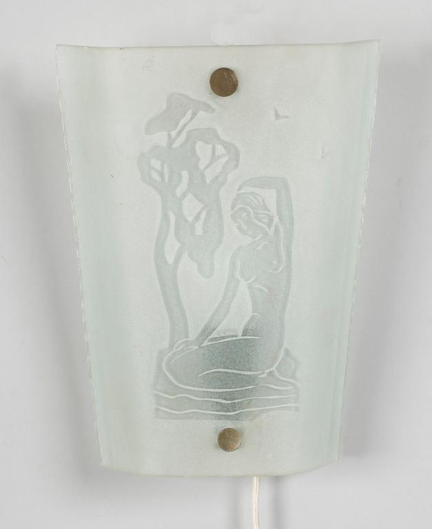 VÄGGLAMPETT, glas, möjligen Carl Fagerlund, Orrefors, 1900-talets första hälft.