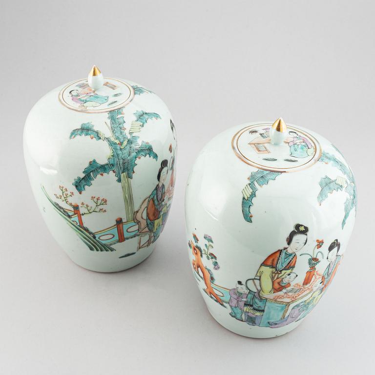 A pair of Chinese famille rose jars, 20th century.